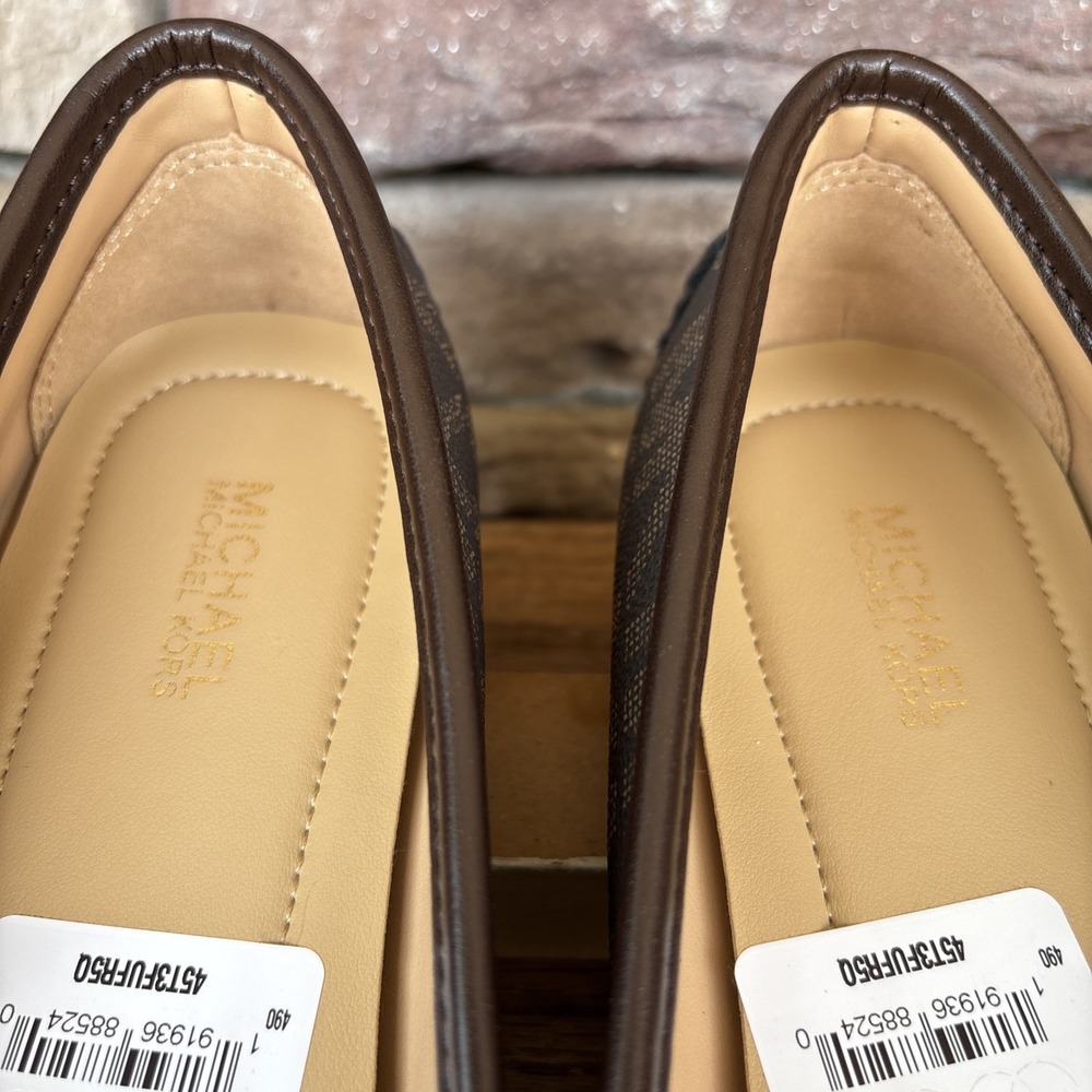 Michael Kors Fulton MK Logo Moccasins Brown Size 8.5 Gold Hardware Flats - Picture 3 of 12